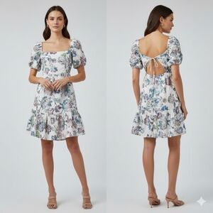 Park + Fifth Womens Wedding Guest White Embroidered Floral Mini Dress Size Small